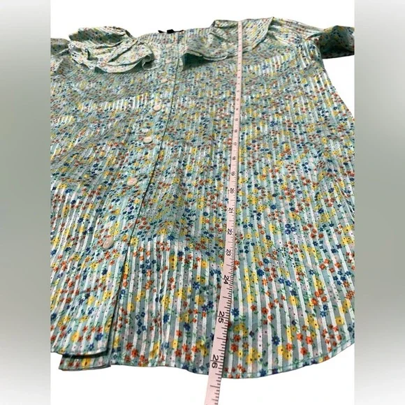 J. Crew Ruffle Blouse Aqua Metallic Floral Field Day Print Size Small - Picture 7 of 8